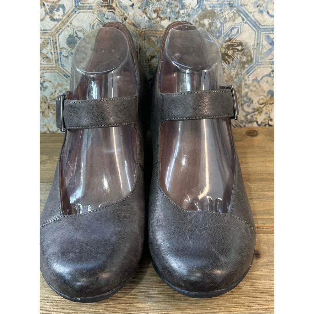 Dansko Mary Jane Block Heel Pumps Womens 39 / 8 Grey Leather